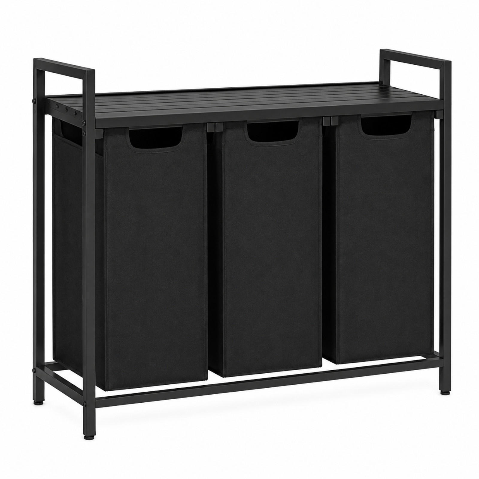 WÄSCHEKORB Metall Stoff MDF Schwarz 3 Wäschesäcke 114l 92,5x33x71 cm - Schwarz, Holzwerkstoff/Textil (92.5/71/33cm) - Begryf