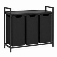 WÄSCHEKORB Metall Stoff MDF Schwarz 3 Wäschesäcke 114l 92,5x33x71 cm - Schwarz, Holzwerkstoff/Textil (92.5/71/33cm) - Begryf