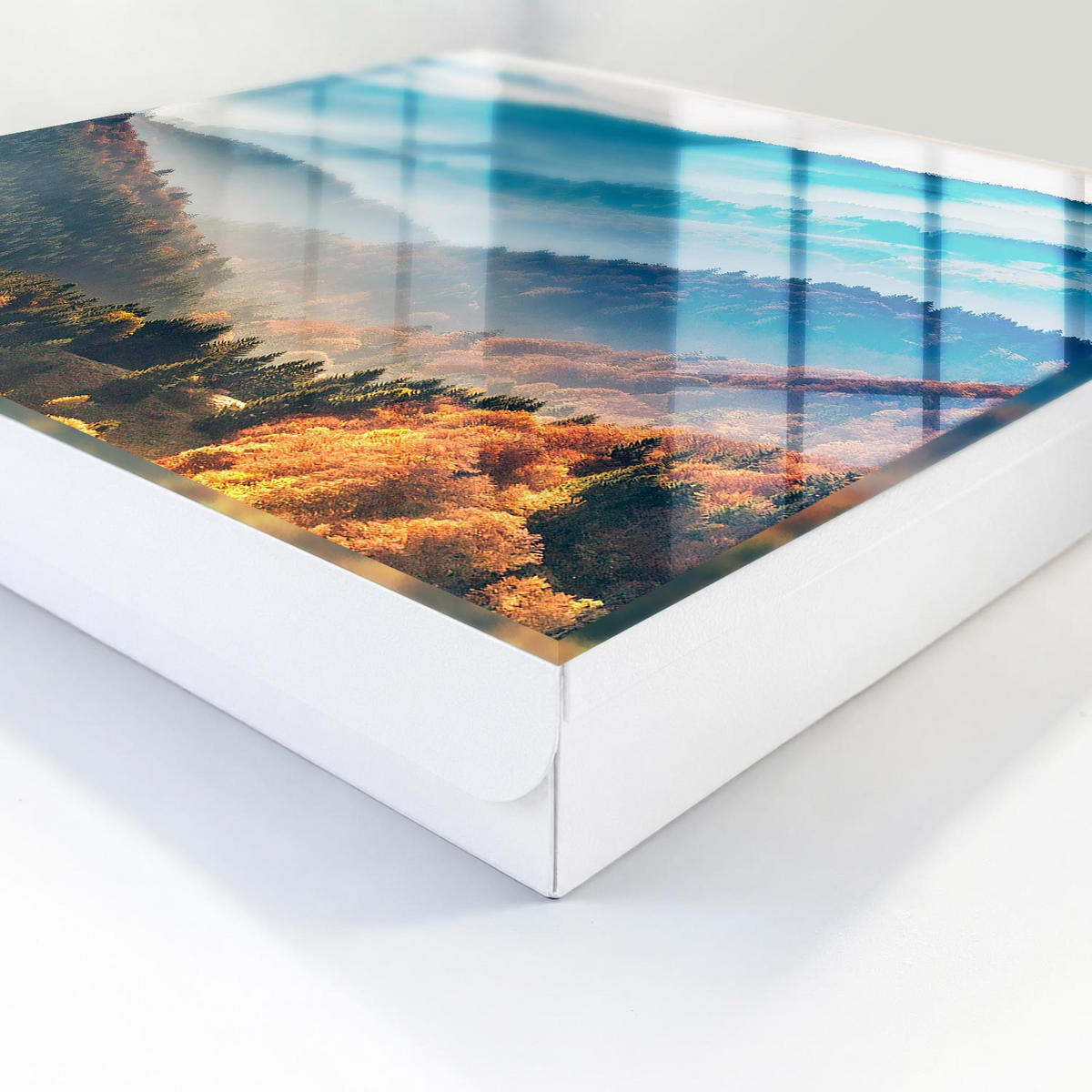 SCHLÜSSELBOX Weiß 30x30 cm – Türöffnung nach rechts - Berglandschaft - Blau, Metall (30/30/5cm) - TULUP