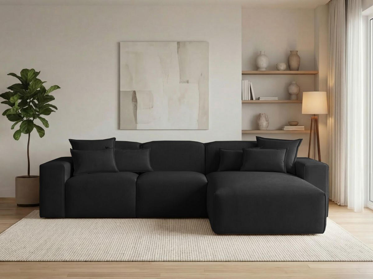 ECKSOFA Leni Schwarz Rechts - Schwarz, Holz/Textil (180/265cm) - Graingold