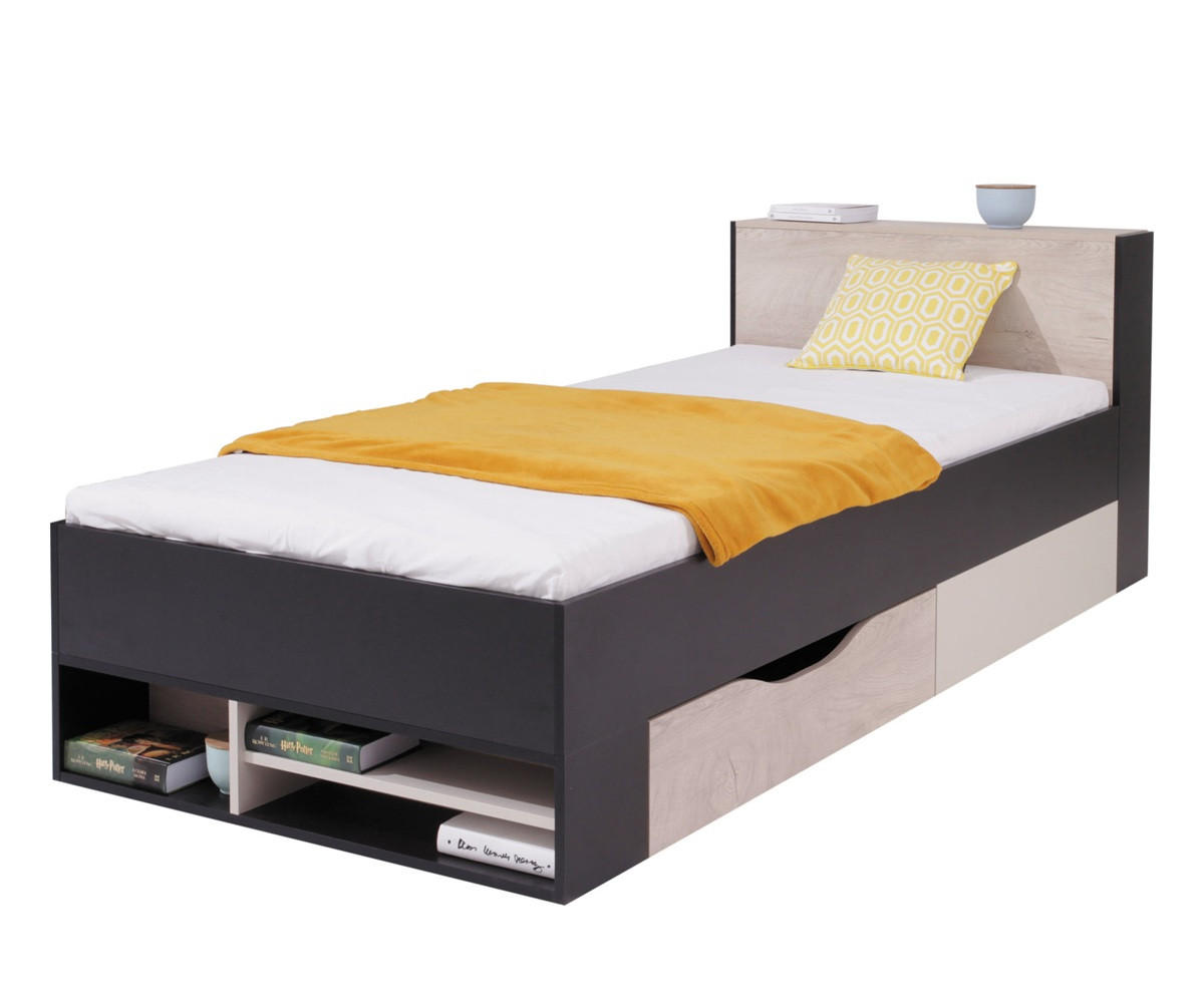 JUGENDZIMMER Space Set B mit Bett 90 x 200 - Schwarz-Eiche-Beige - Eichefarben/Beige, Holzwerkstoff (135/190/135cm) - QMM TraumMöbel