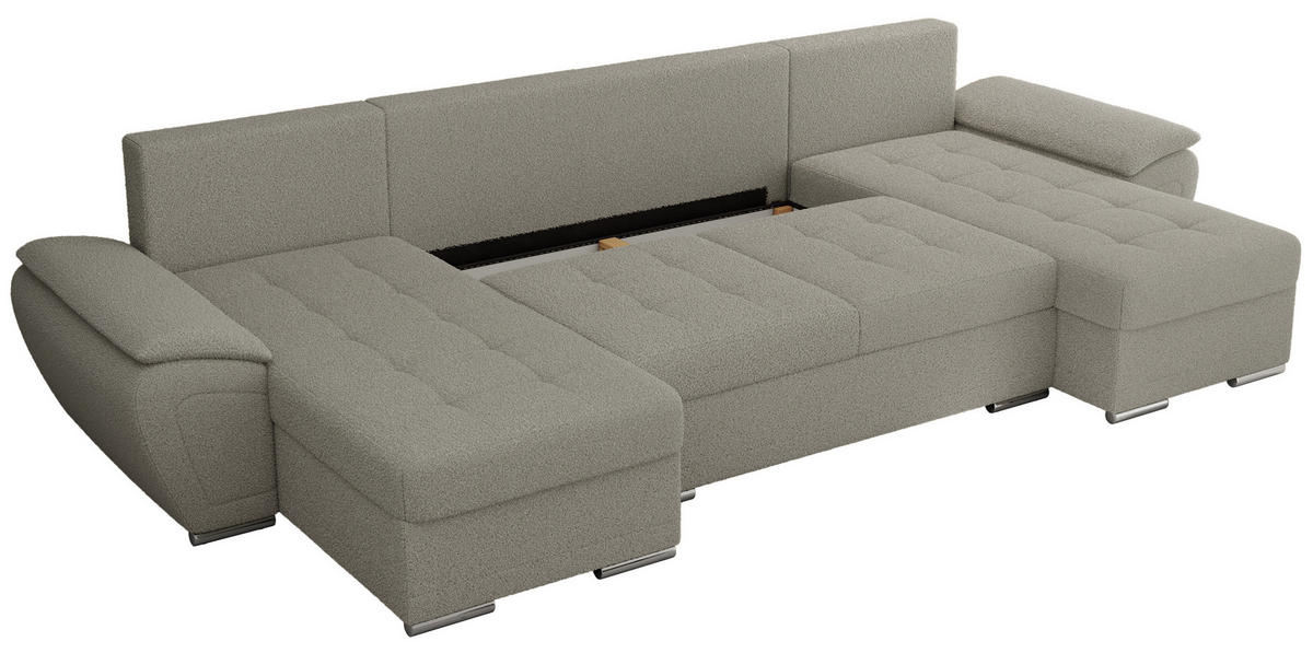 WOHNLANDSCHAFT UMBRIA U Hellgrau Boucle - Hellgrau/Grau, Textil/Metall (336/85/157cm) - MKS