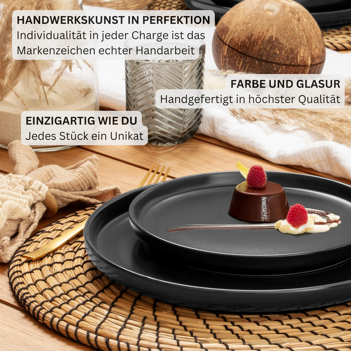 DESSERTTELLER SET MADEIRA - 6 teilig aus Steingut - Schwarz, Keramik (20cm) - Sänger