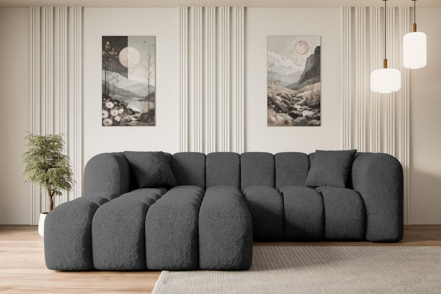 ECKSOFA Ottomane Links OLEA-L1 - 231x173x74 cm Grau - Schwarz/Grau, Holzwerkstoff/Kunststoff (190/242cm) - ALTDECOR