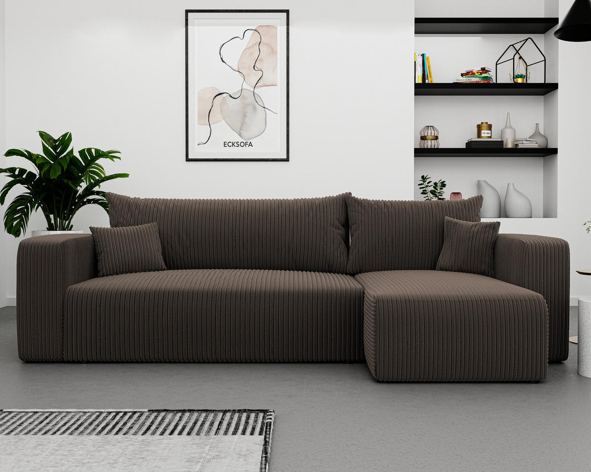 ECKSOFA Braun Cord-Stoff mit Bettkasten - Braun, Textil (248/145cm) - Idohome