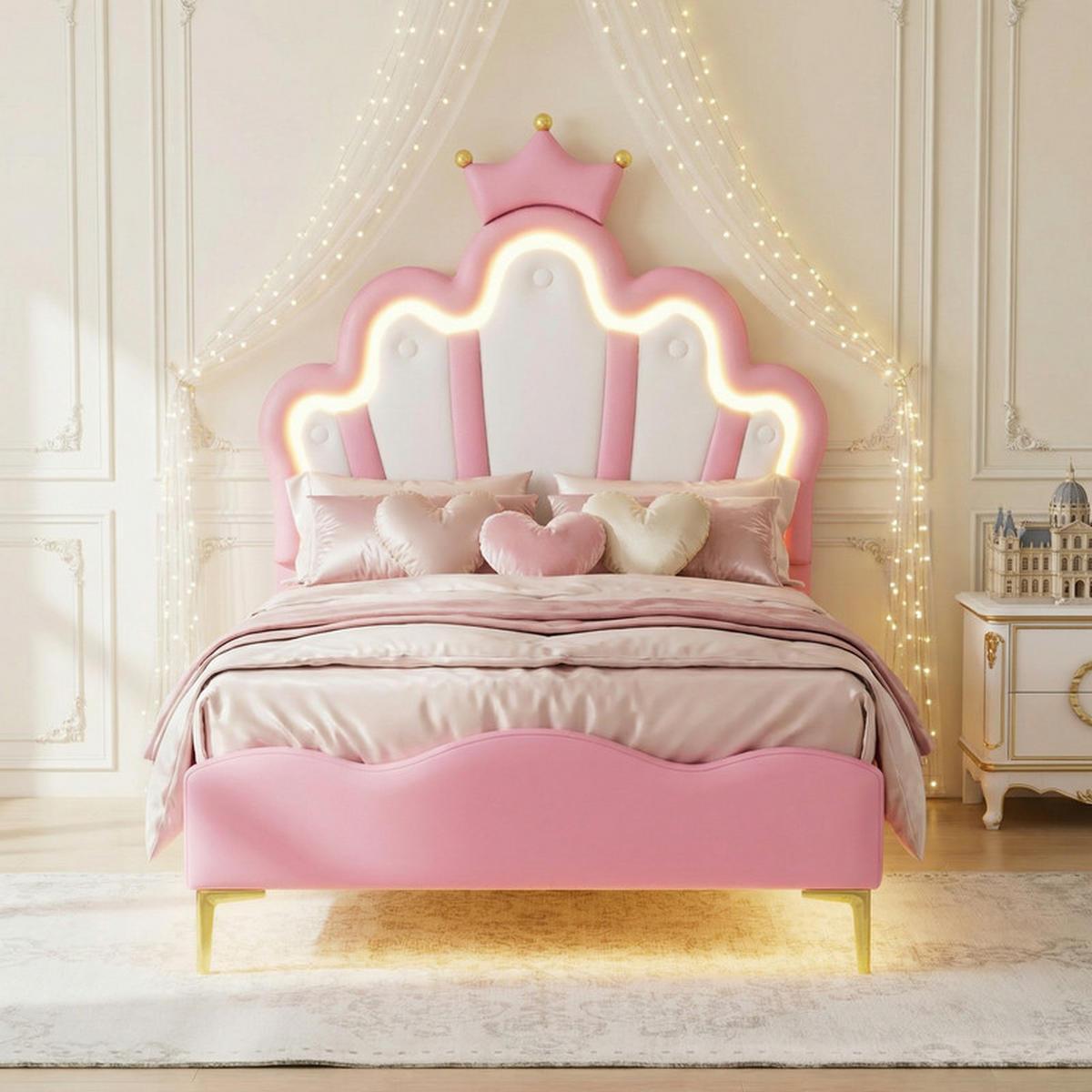 KINDERBETT 90/200 cm rosa mit LED - Rosa, Holz