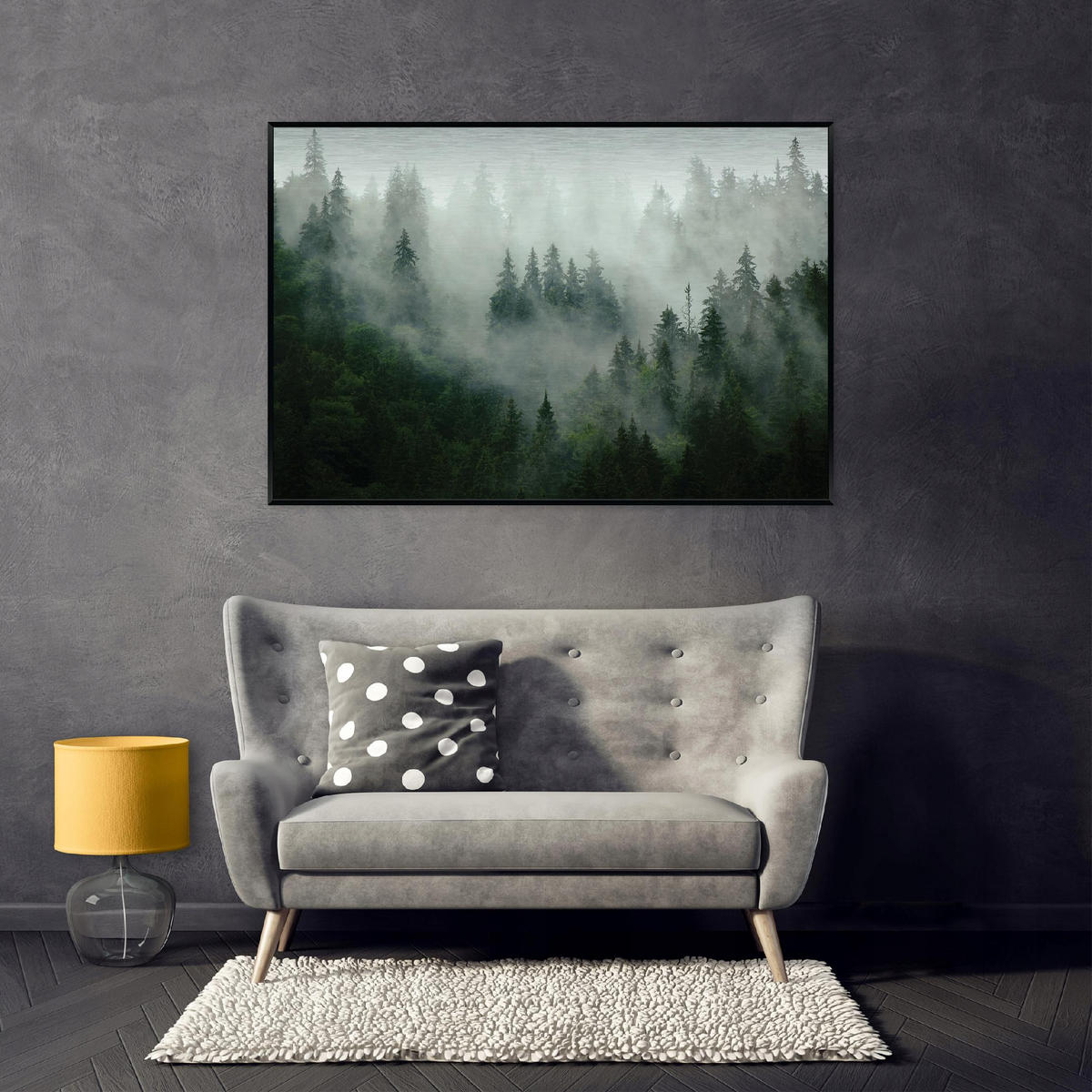 BILDER mit Rahmen Wald im Nebel Natur Grün 150x100 cm - Multicolor, Metall (150/100cm) - Wallarena