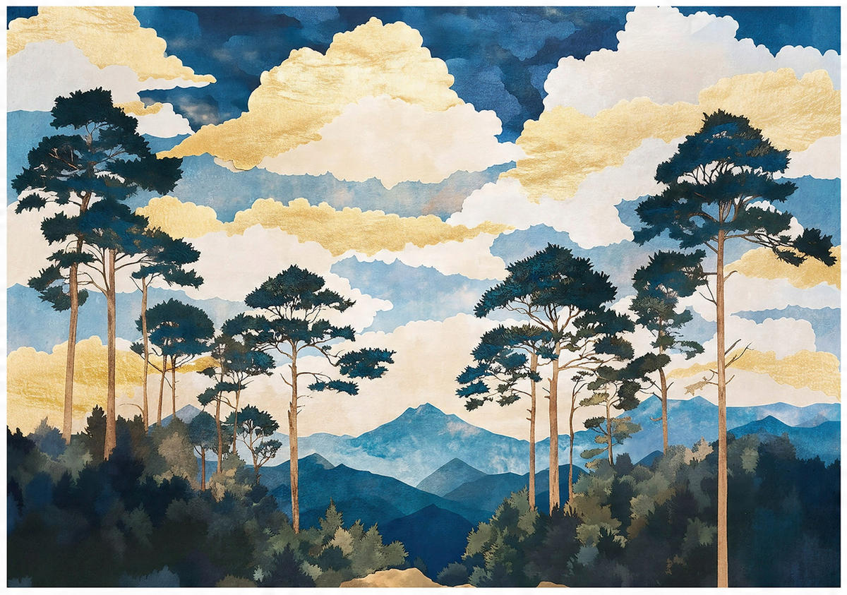 FOTOTAPETE Wald Natur Bäume Wohnzimmer 150x105 - Multicolor, Papier (150/105cm) - Wallarena