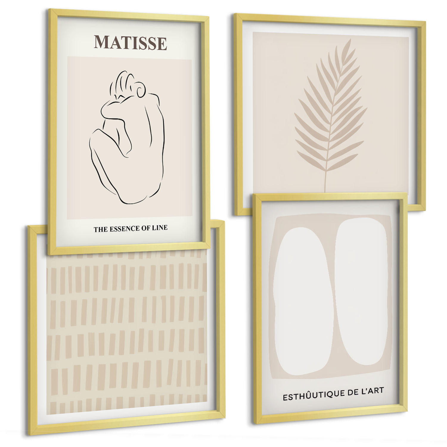 BILDER SET 4er Set - 50x50 cm & 40x60 cm Goldrahmen - Linien, Formen, Beige, Weiß - Goldfarben, Kunststoff (50/50cm) - TULUP