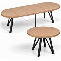ESSTISCH rund ausziehbar 100/300/76 cm, Hellbraun Eiche Hikora Egger, 54 cm Tischplatte + Industrial Metallgestell Schwarz - Hellbraun/Eichefarben, Holzwerkstoff/Metall (100/300/76cm) - Damale Möbel