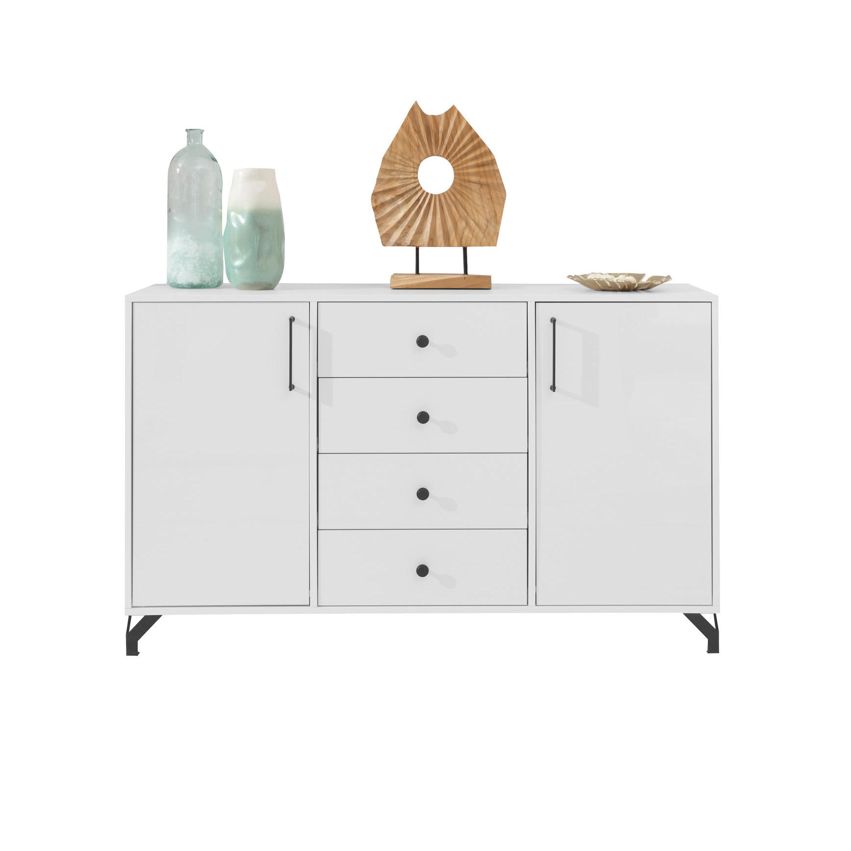 KOMMODE Bergo mit 2 Türen und 4 Schubladen - Schwarz/Weiß, Holzwerkstoff/Metall (140/85/40cm) - Beautysofa