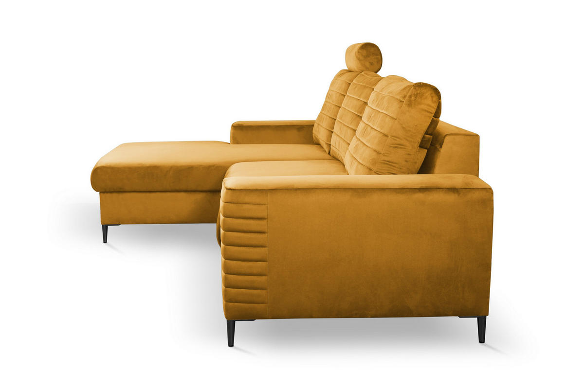 ECKSOFA GRIFO L-S Gelb Velours-Stoff mit Schlaffunktion - Gelb, Holz (253/165cm) - MASSENO