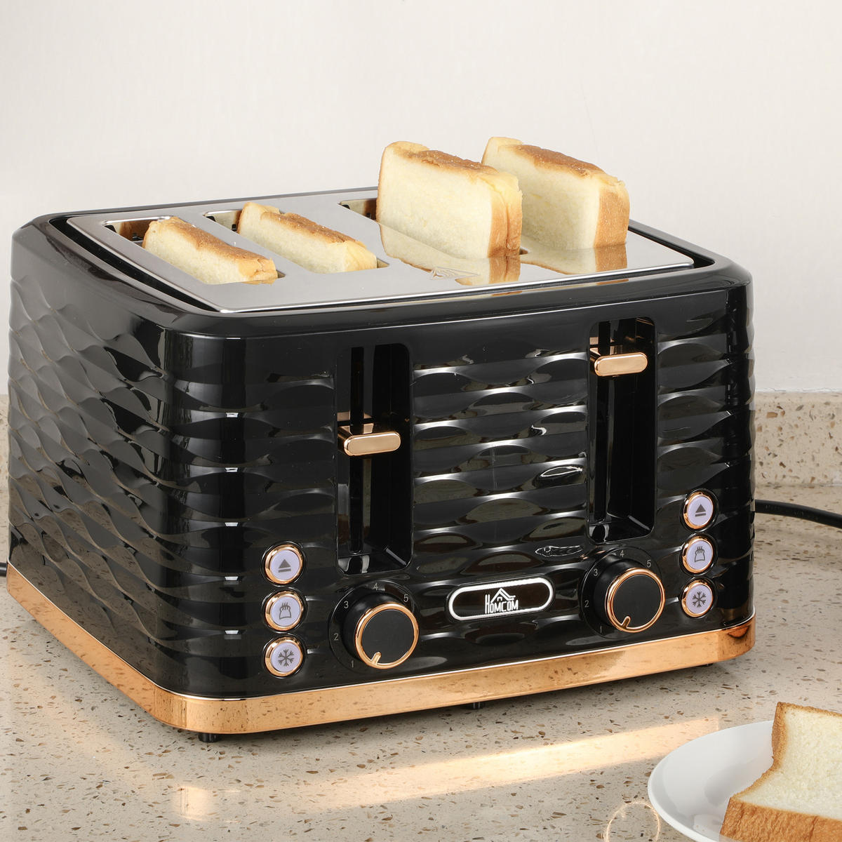 TOASTER DE-07878 4-Scheiben, wellenförmiges Design, mit Krümelfach Schwarz - Schwarz, Kunststoff (27.5/18.9/29.2cm) - ComfortXL