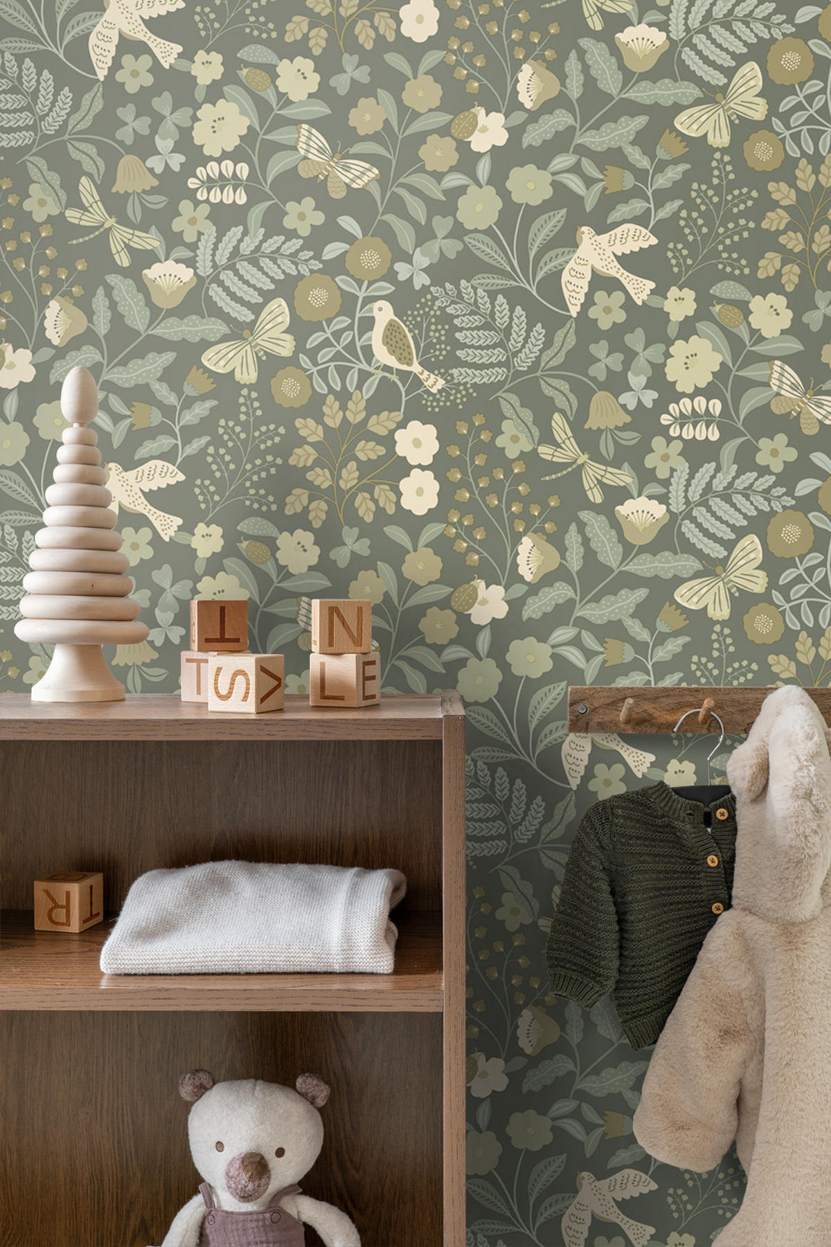 TAPETE Blumen und Vögel 50 x 900 cm - Grün, Papier (50/0.1cm) - ESTAhome