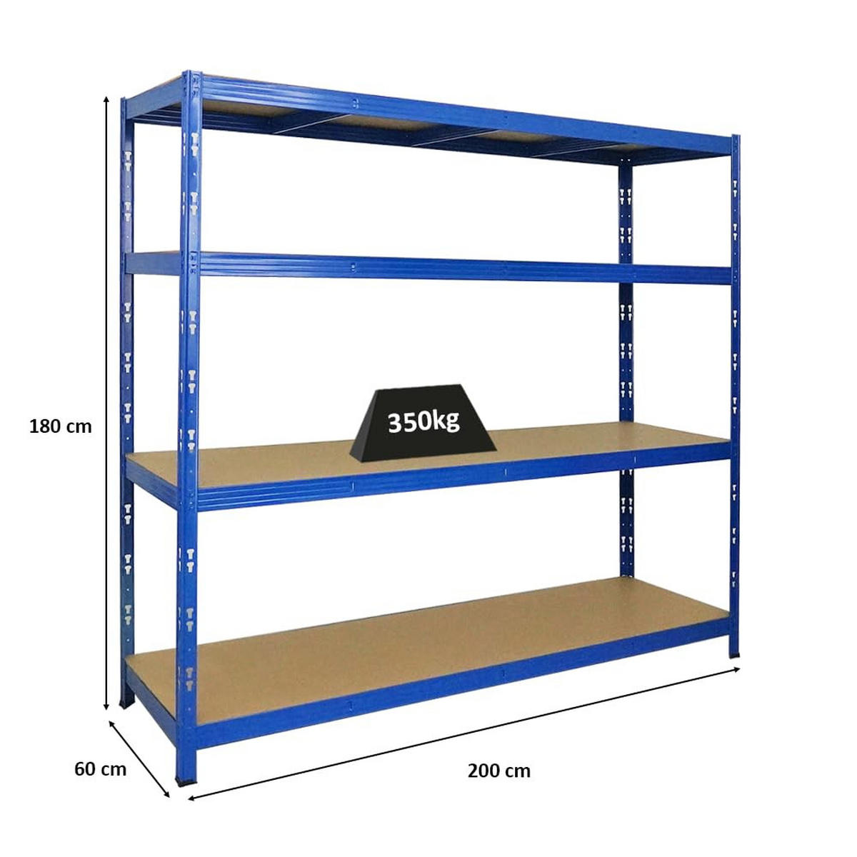 SCHWERLASTREGAL Goliath 180x200x60 cm Fachlast 350 kg 4 Ebenen Blau - Blau, Metall (200/180/60cm) - PROREGAL