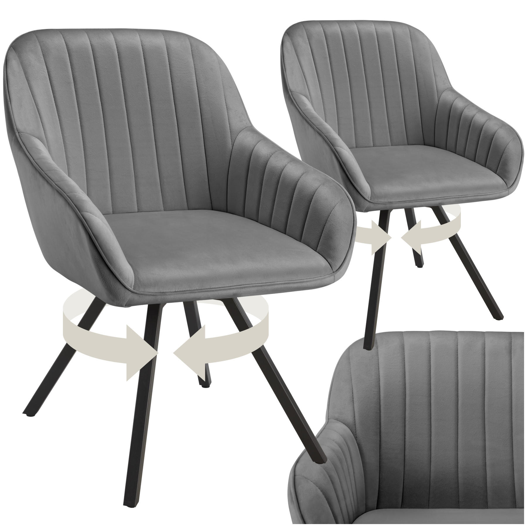 ARMLEHNSTUHL drehbarer 2er Set Snug 58 x 58 x 82 cm grau - Grau, Textil (58/82/58cm) - tectake