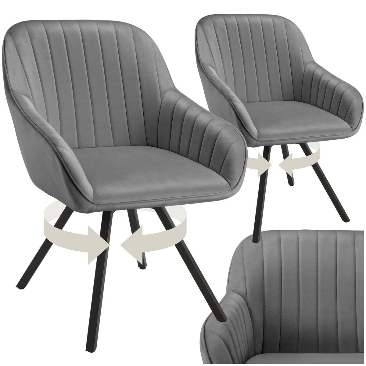 ARMLEHNSTUHL drehbarer 2er Set Snug 58 x 58 x 82 cm grau - Grau, Textil (58/82/58cm) - tectake