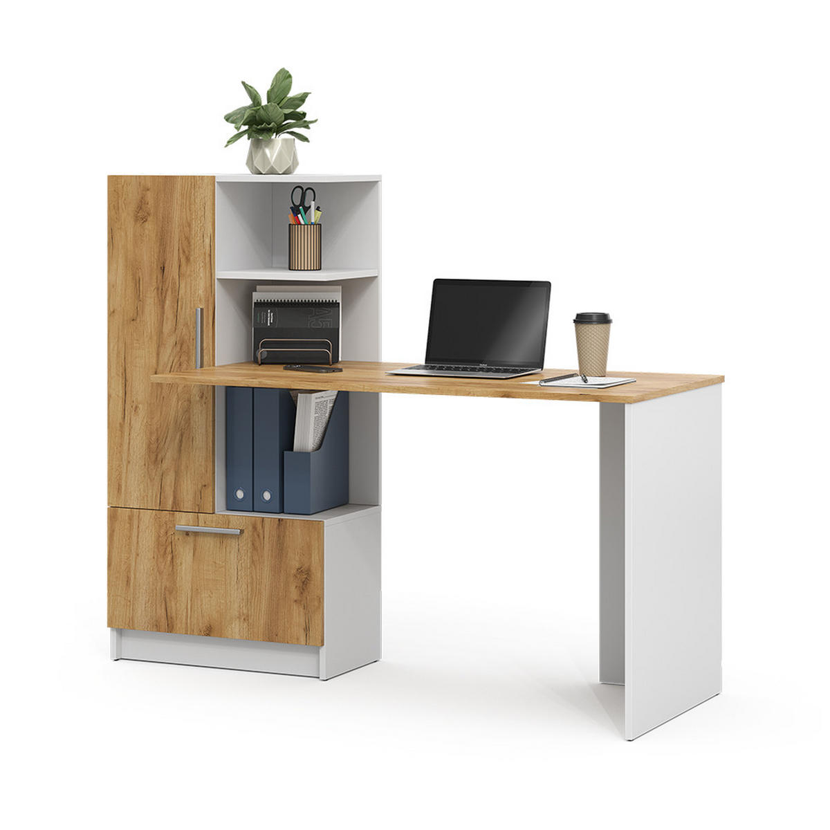 SCHREIBTISCH Tomy Weiß/Goldkraft Eiche 150 x 59 cm - Eiche Wotan/Weiß, Holzwerkstoff (59/150/120cm) - Vicco