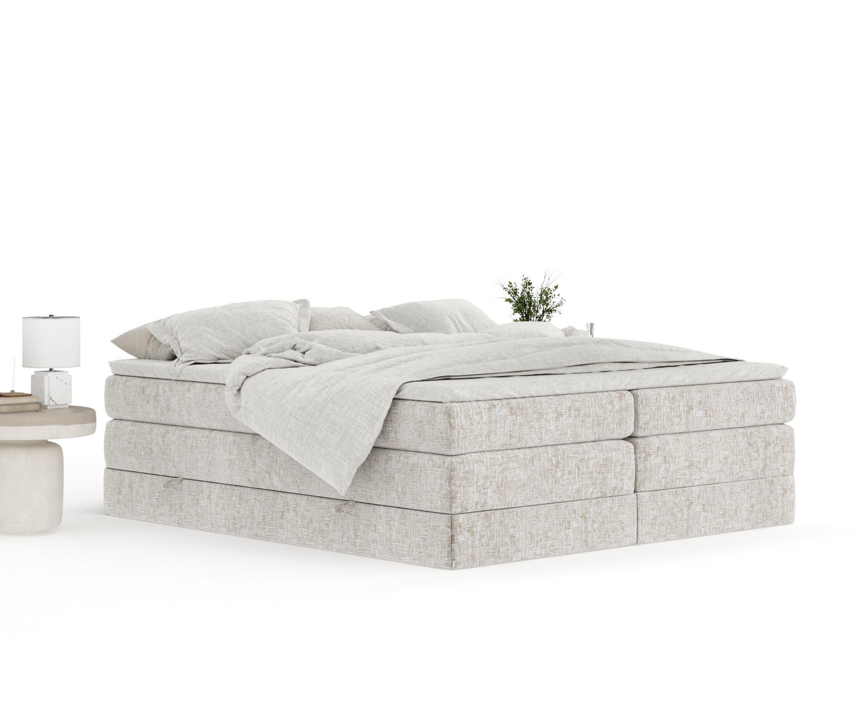 Thumbnail - Maison de Reve Boxspringbett, Beige, Textil, Buche, Kiefer, H3 + H4, 7-Zonen, Höhe ca. 40 cm, 200x200 cm, Handmade in Eu...