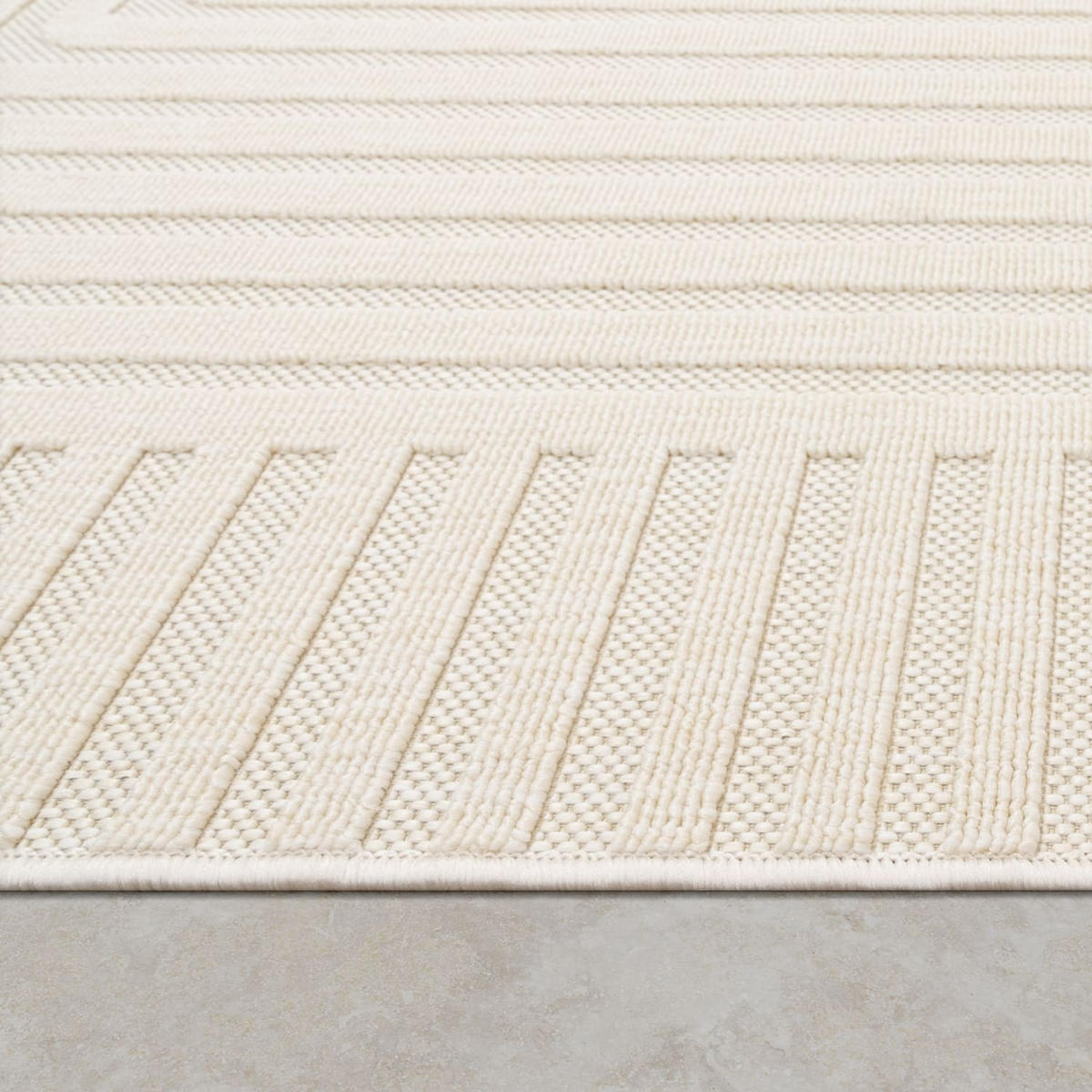 OUTDOOR Teppich Unifarben Spiralmuster Balkon, Terrasse schmutzabweisend Creme Rechteckig 120x170 - Creme, Textil (120/170cm) - KADIMA DESIGN