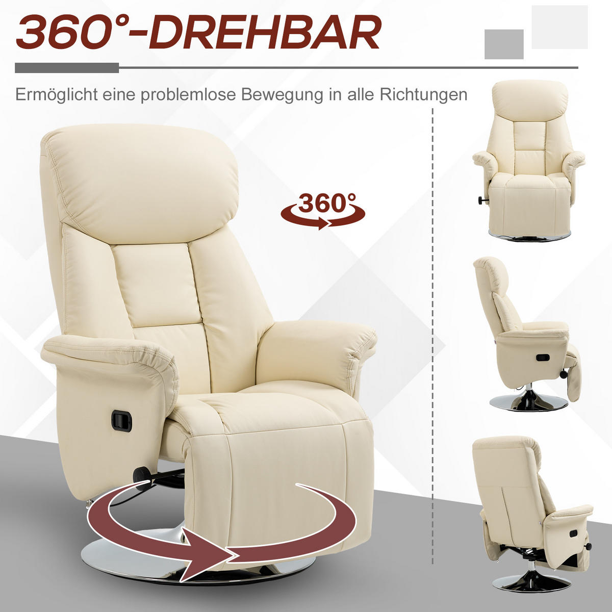 RELAXSESSEL DE-06434 mit Liegefunktion Creme - Creme, Metall (78/109/80cm) - ComfortXL