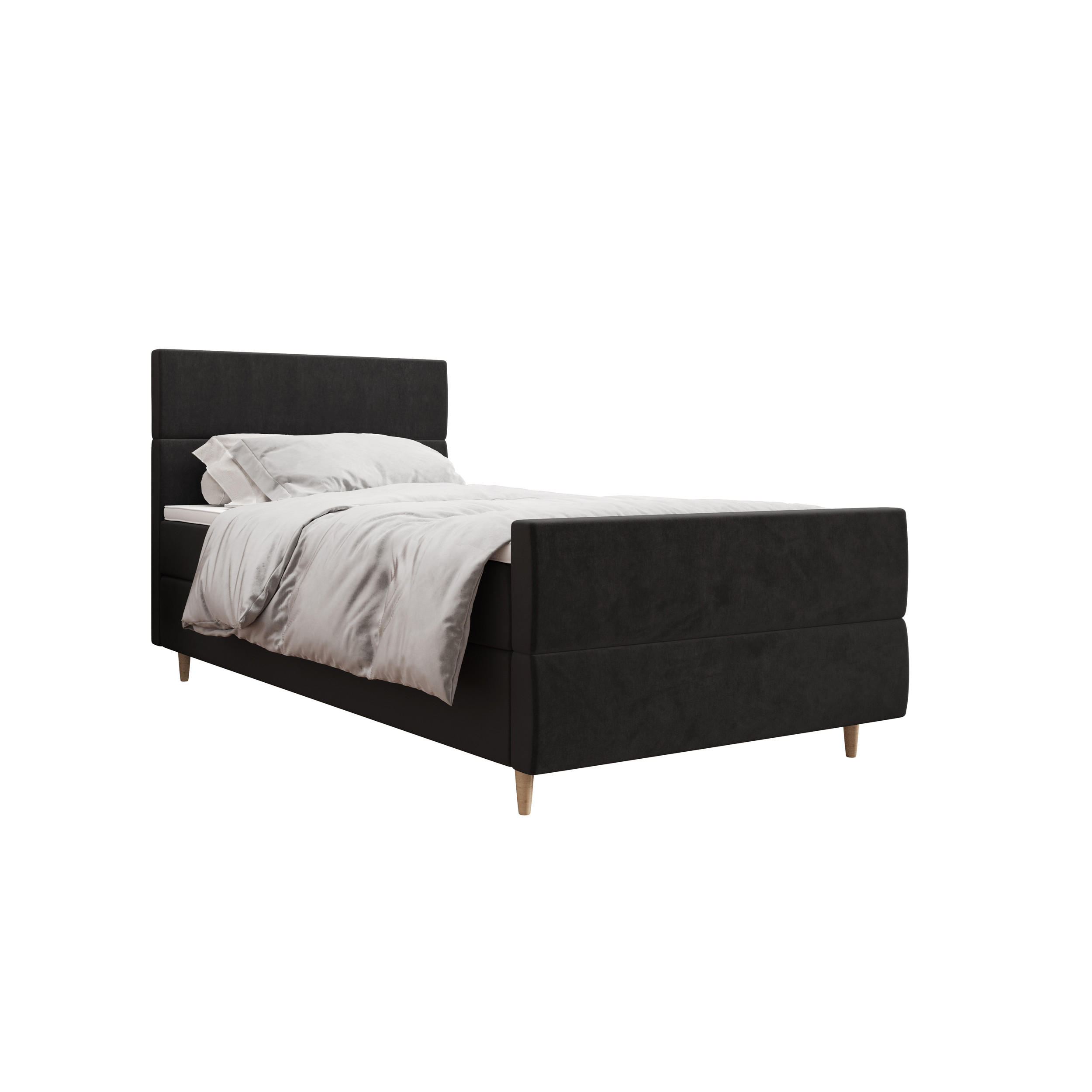 BOXBETT FLO PLUS 100x200 Itaka 27, mit Matratze H3, Bonell und Topper, Grau - Dunkelgrau, Holz/Textil (100/200cm) - Bedante