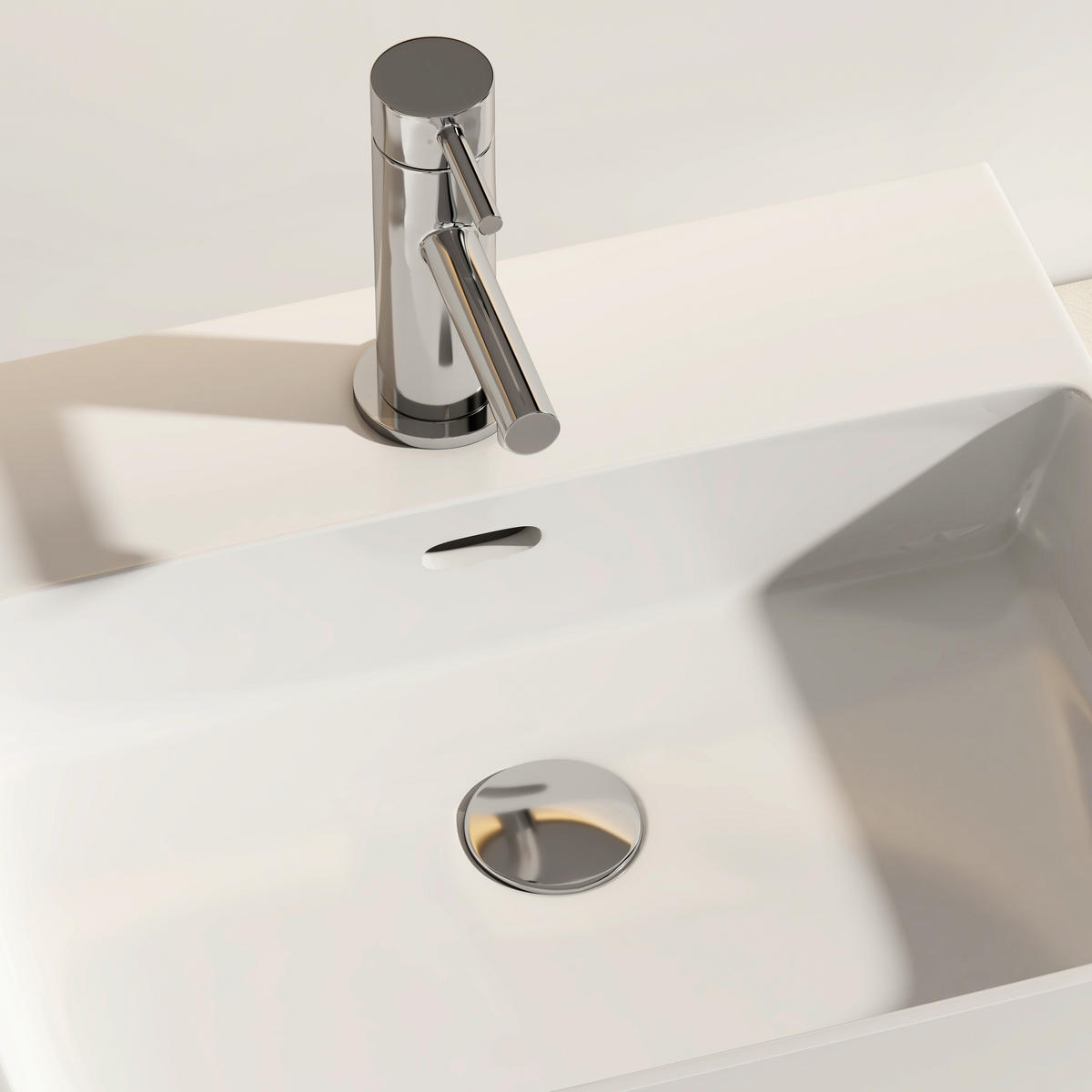 WASCHBECKEN mit 1 Hahnloch, Überlauf und Hahnlochbank, Weiß 50/42,5/13 cm - Weiß Hochglanz, Keramik (42.5/13/50cm) - EMKE