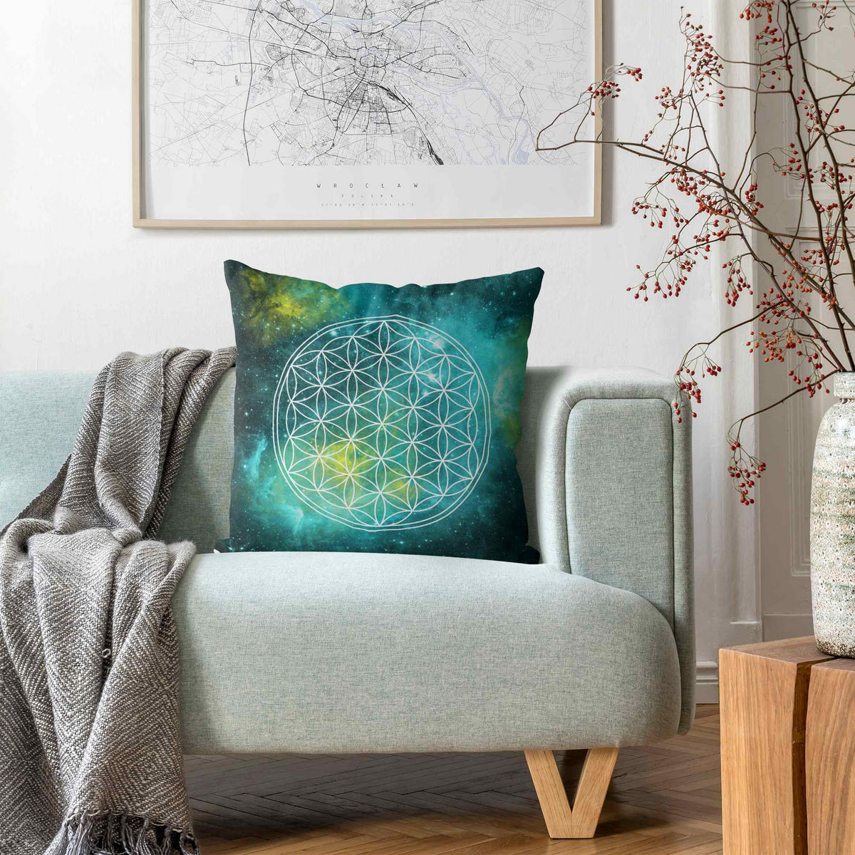 DEKOKISSEN Blume des Lebens im Licht der Sterne 50/50 cm - Weiß, Textil (50/50/10cm) - Bilderwelten