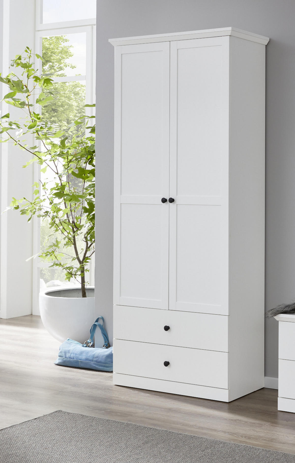 GARDEROBENSCHRANK weiß matt 81 x 196 cm, SCHUHSCHRANK im Landhaus-Stil - Silberfarben/Weiß, Holzwerkstoff/Metall (81/196/41cm) - Top.Furn
