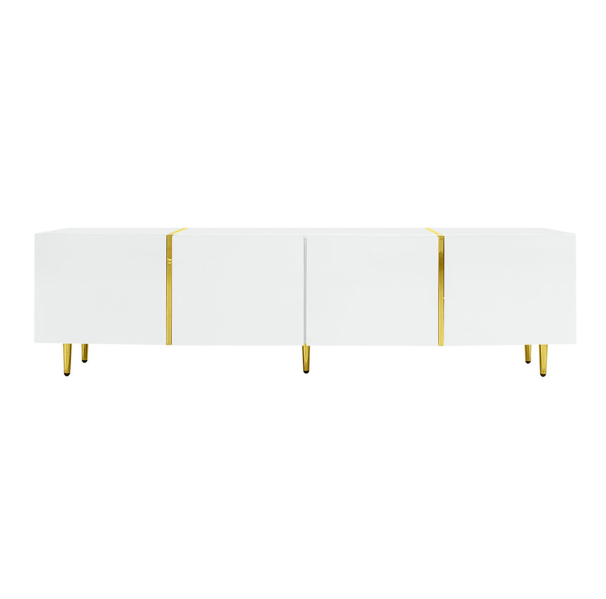 NÍZKÁ komoda z MDF, 170/35/46 cm bílý ve vysokém lesku, 4 dvířka se soft-close - bílá, kompozitní dřevo (170/46/35cm) - BEAOK