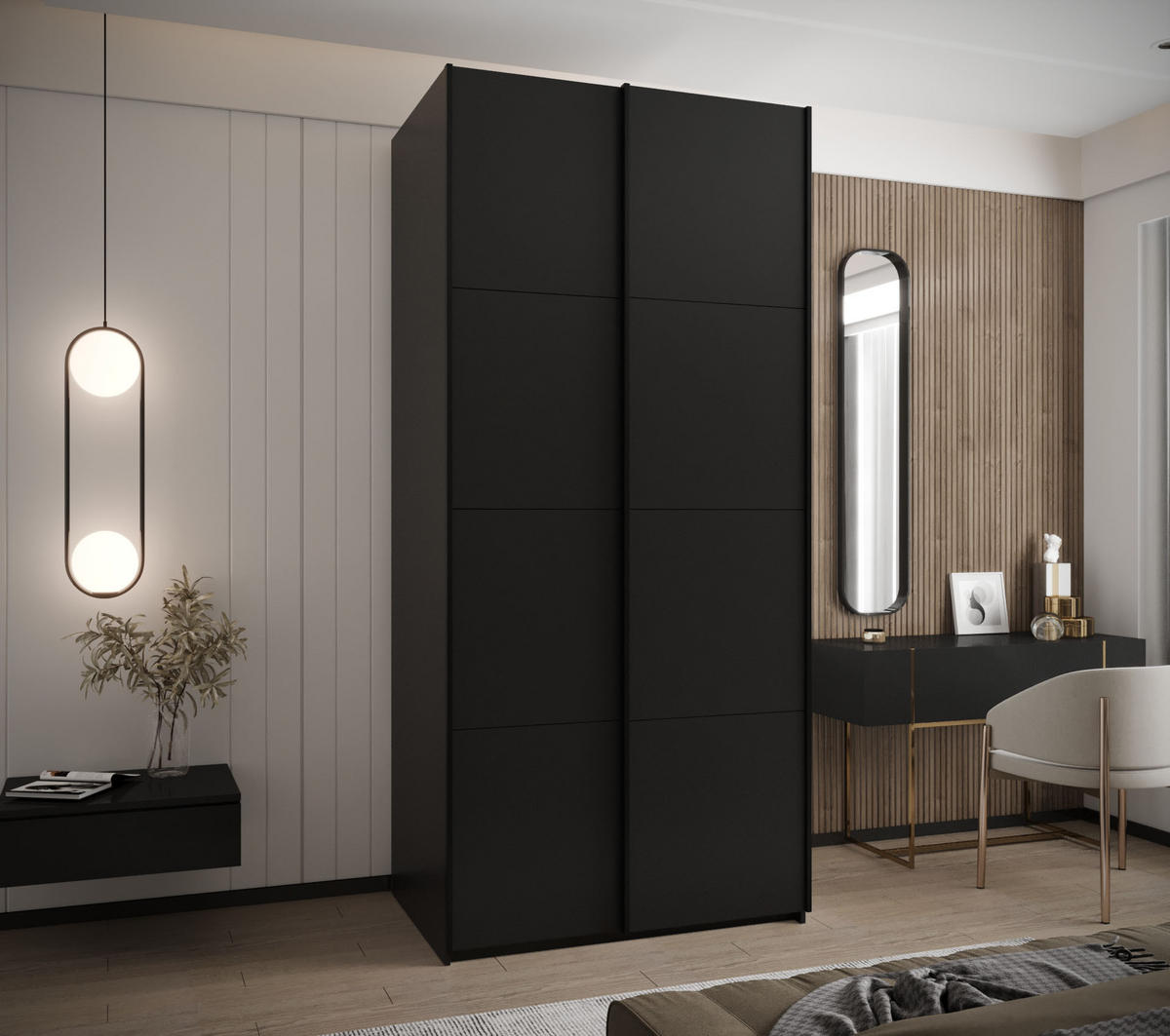 SCHWEBETÜRENSCHRANK 245,5/100/64 2-türig - Schwarz, Holz/Metall (100/245/64cm) - Abiks Möbel