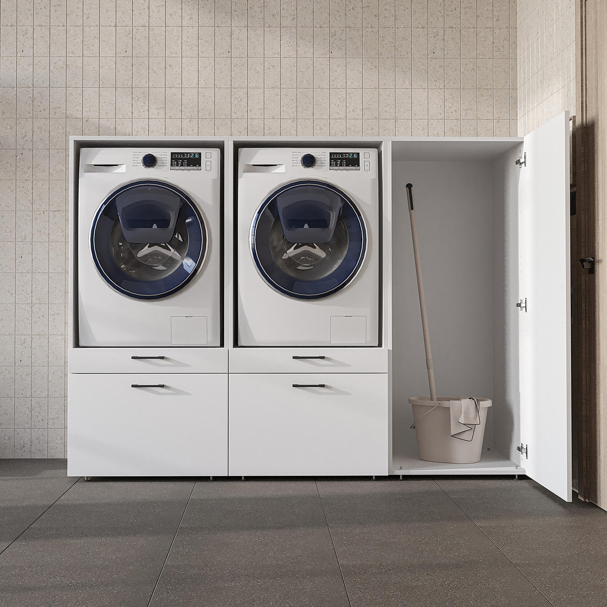 WASCHMASCHINENSCHRANK Serie 2 194cm Breit, 145cm Hoch - Weiß, Holzwerkstoff (194/145/67cm)