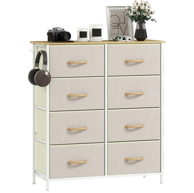 KOMMODE 86/30/94,5 cm mit 8 Schubladen und Seitentaschen in Beige - Beige, Metall (86/94.5/30cm) - BEAOK