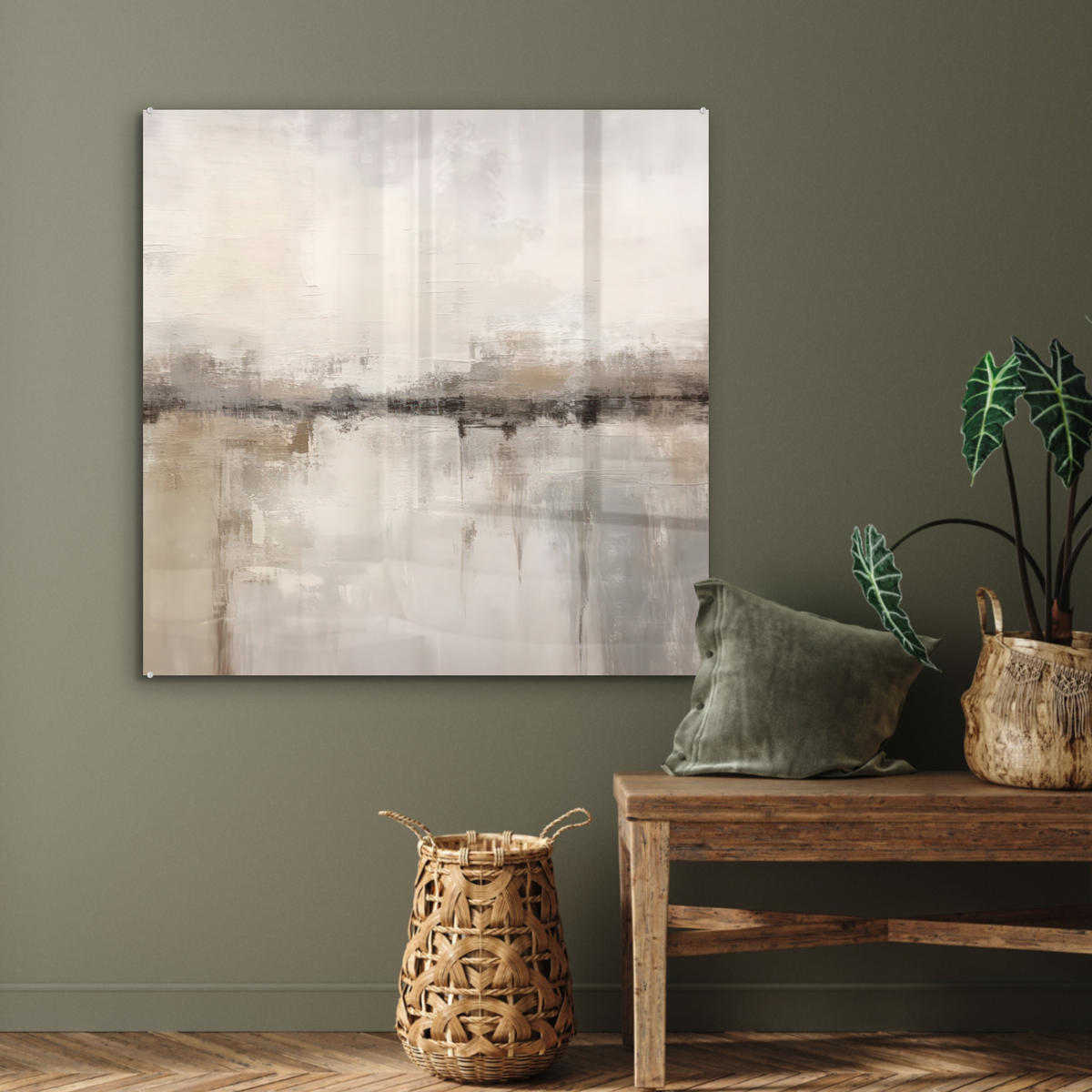 ACRYLGLASBILD Moderne Kunst - Abstrakt - Beige 90x90 cm - Beige, Glas (90/90cm) - MuchoWow