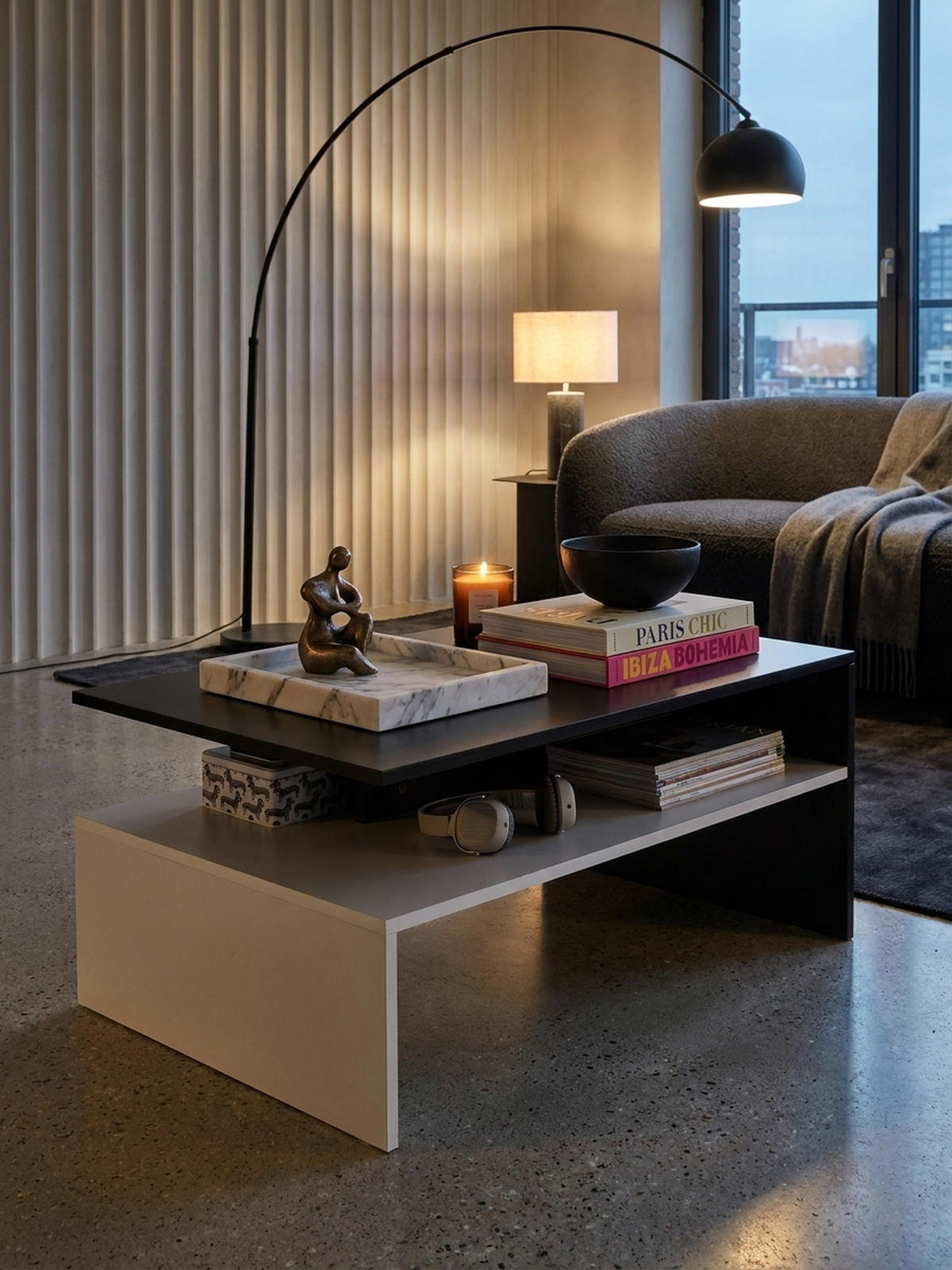 COUCHTISCH Zweifarbig Schwarz Weiß, 90x60 cm, Melaminharzbeschichtet - Weiß, Holz (60/90/43cm) - KADIMA DESIGN