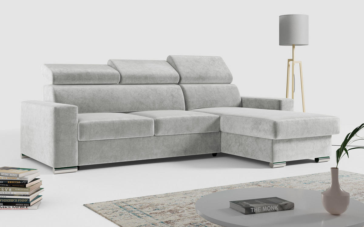 ECKSOFA FOX-L Hellgrau - Silberfarben/Hellgrau, Kunststoff/Textil (242/168cm) - MKS