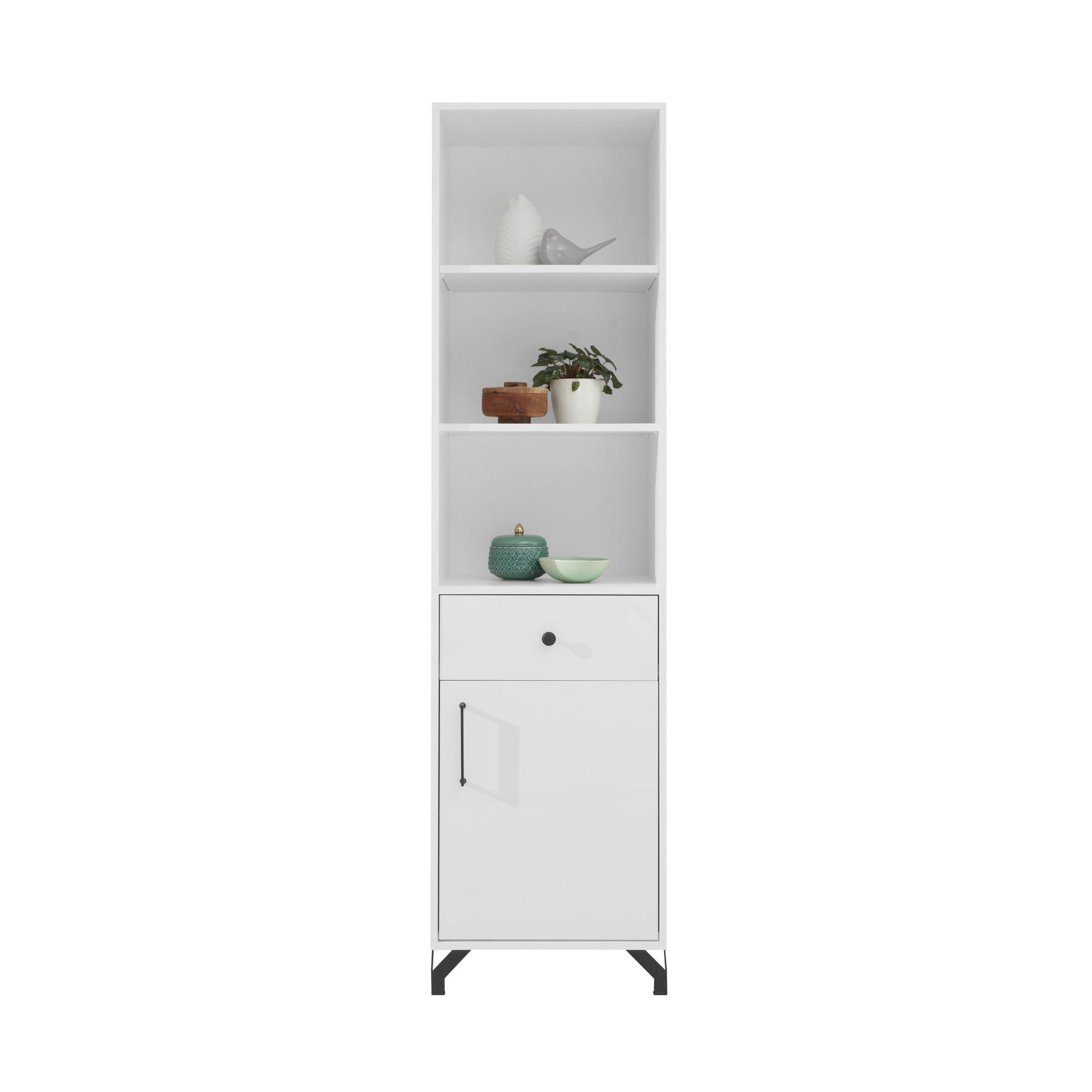 BÜCHERREGAL Bergo mit 1 Tür und 1 Schublade - Schwarz/Weiß, Holzwerkstoff/Metall (50/190/40cm) - Beautysofa