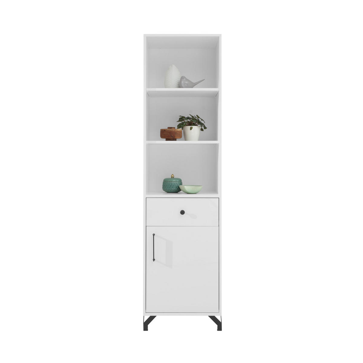 BÜCHERREGAL Bergo mit 1 Tür und 1 Schublade - Schwarz/Weiß, Holzwerkstoff/Metall (50/190/40cm) - Beautysofa