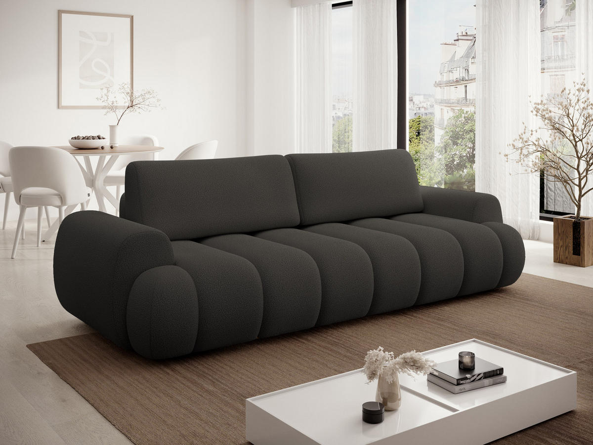 SOFA 260 cm mit Schlaffunktion Puro, Bettkasten, Modern Design, Dunkelgrau - Dunkelgrau, Holz (263/81/110cm) - Emporius