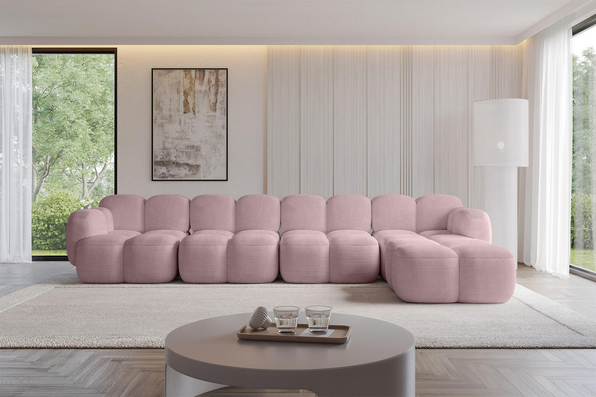ECKSOFA modulares Sofa Rechts Miko-L3 390x205x75 Rosa Cord - Schwarz/Rosa, Holzwerkstoff/Kunststoff (390/205cm) - ALTDECOR