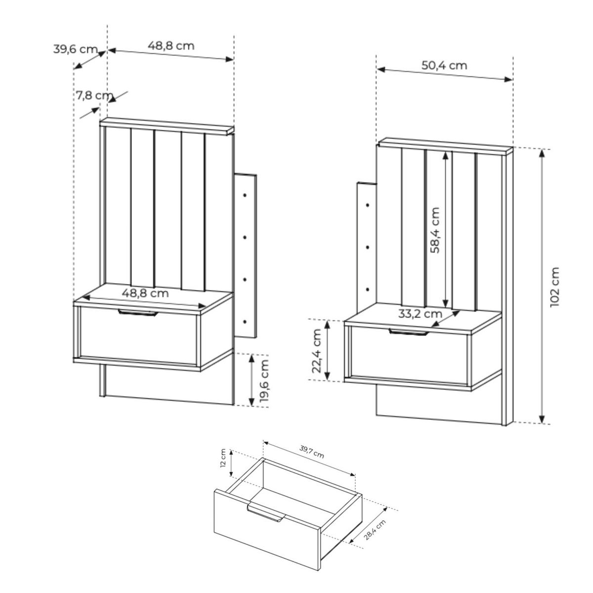 NACHTTISCH: Dunin-Eiche, 50,4 + 50,4 x 102 x 39,6 cm - Eichefarben, Holzwerkstoff (100.8/102/39.6cm) - 3XE LIVING