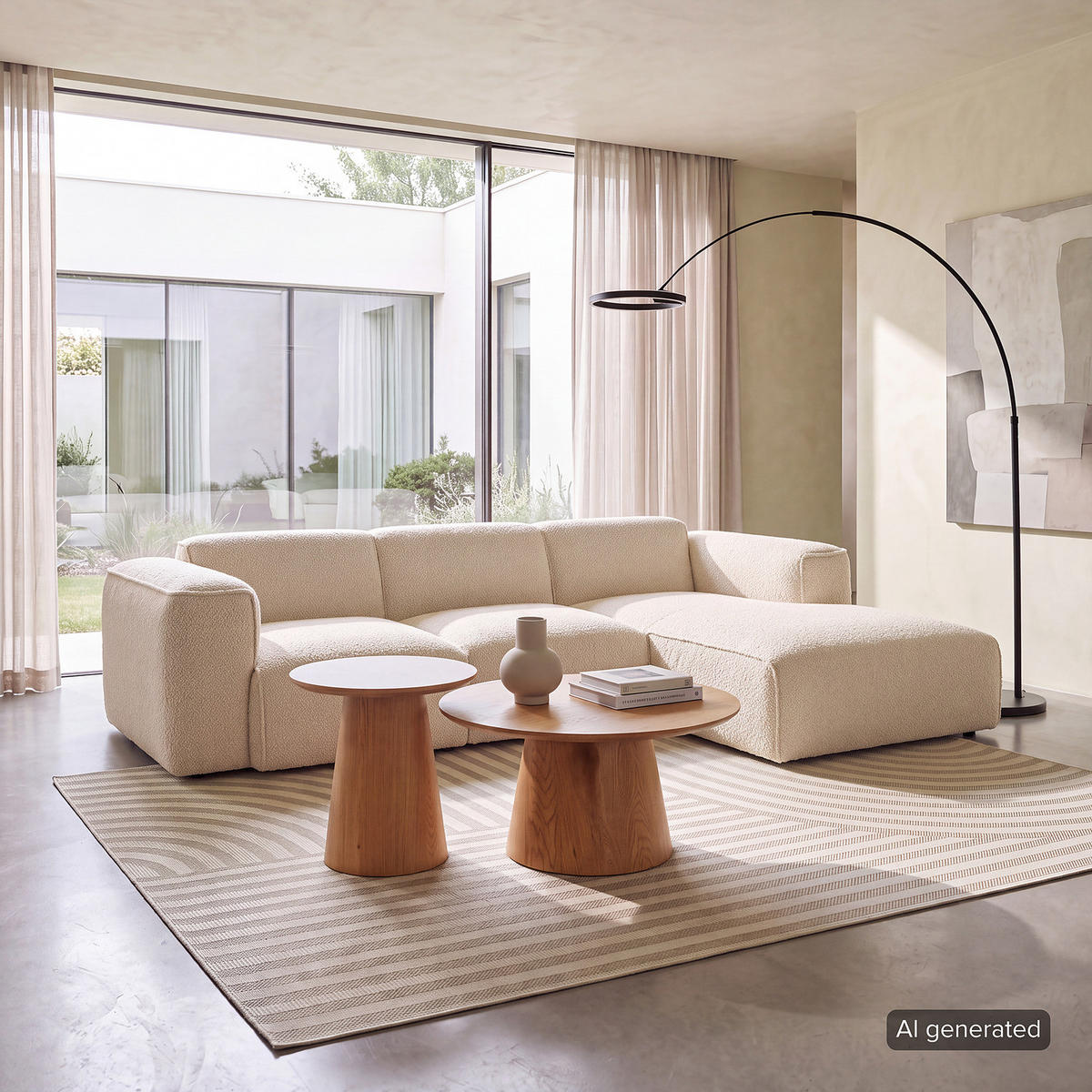 3-SITZER ECKSOFA mit Longchair - Beige/Schwarz, Kunststoff/Textil (251/173cm) - home24
