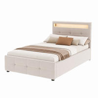 POLSTERBETT mit LED und Stauraum 90x200 cm Samt Beige - Beige, Metall (90/200cm) - Beauniv