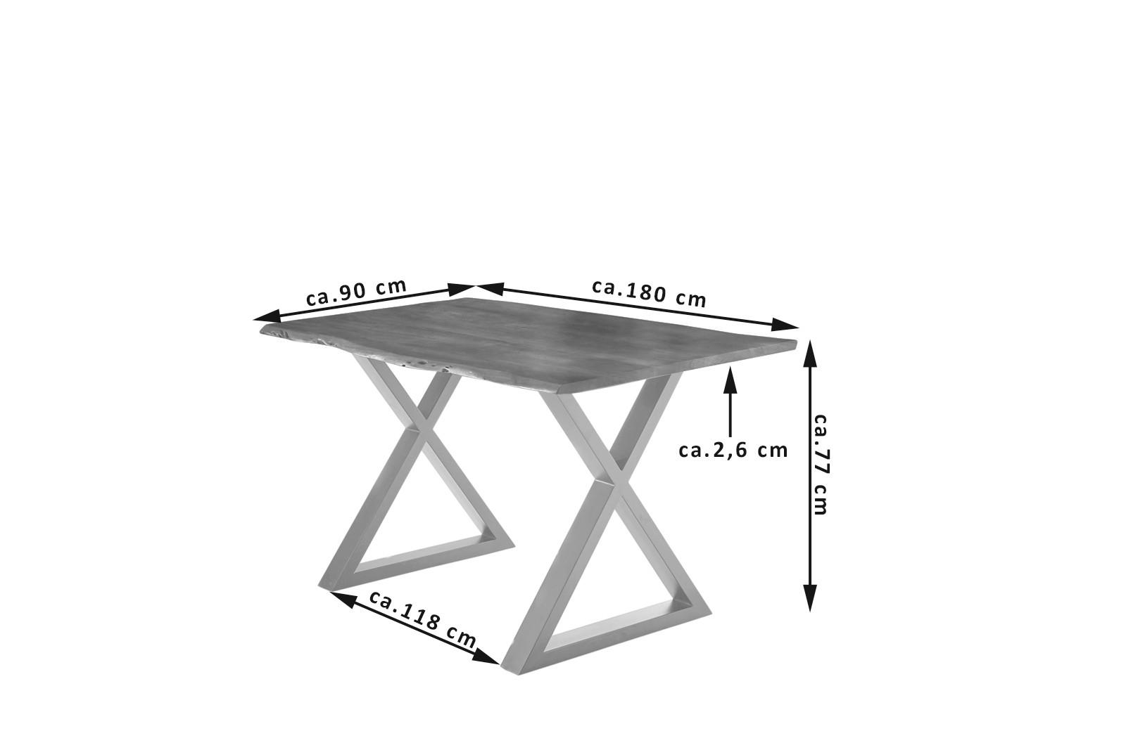 ESSTISCH LUBIN - Silberfarben/Braun, Holz/Metall (90/180/77cm) - SAM