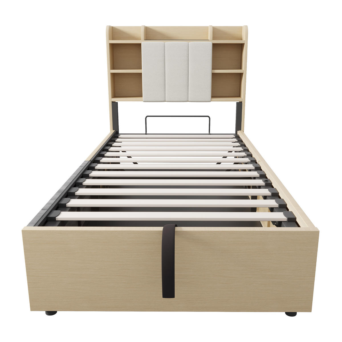 BETT 90x200 Holz Hydraulik Kopfteil Stauraum USB Holzfarbe - Naturfarben, Holzwerkstoff - FLIEKS