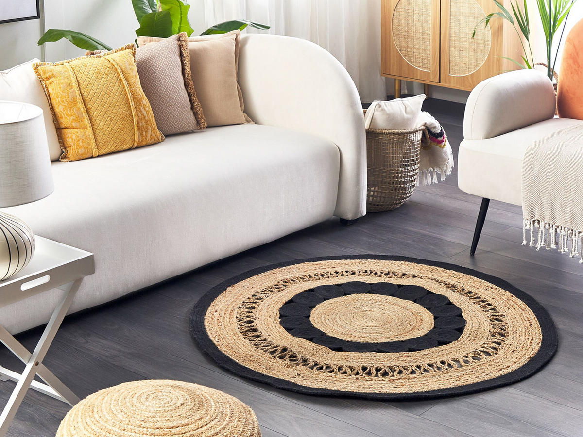 TEPPICH geflochten Yozgat 120/120 cm - Beige, Naturmaterialien (120/120cm) - Beliani
