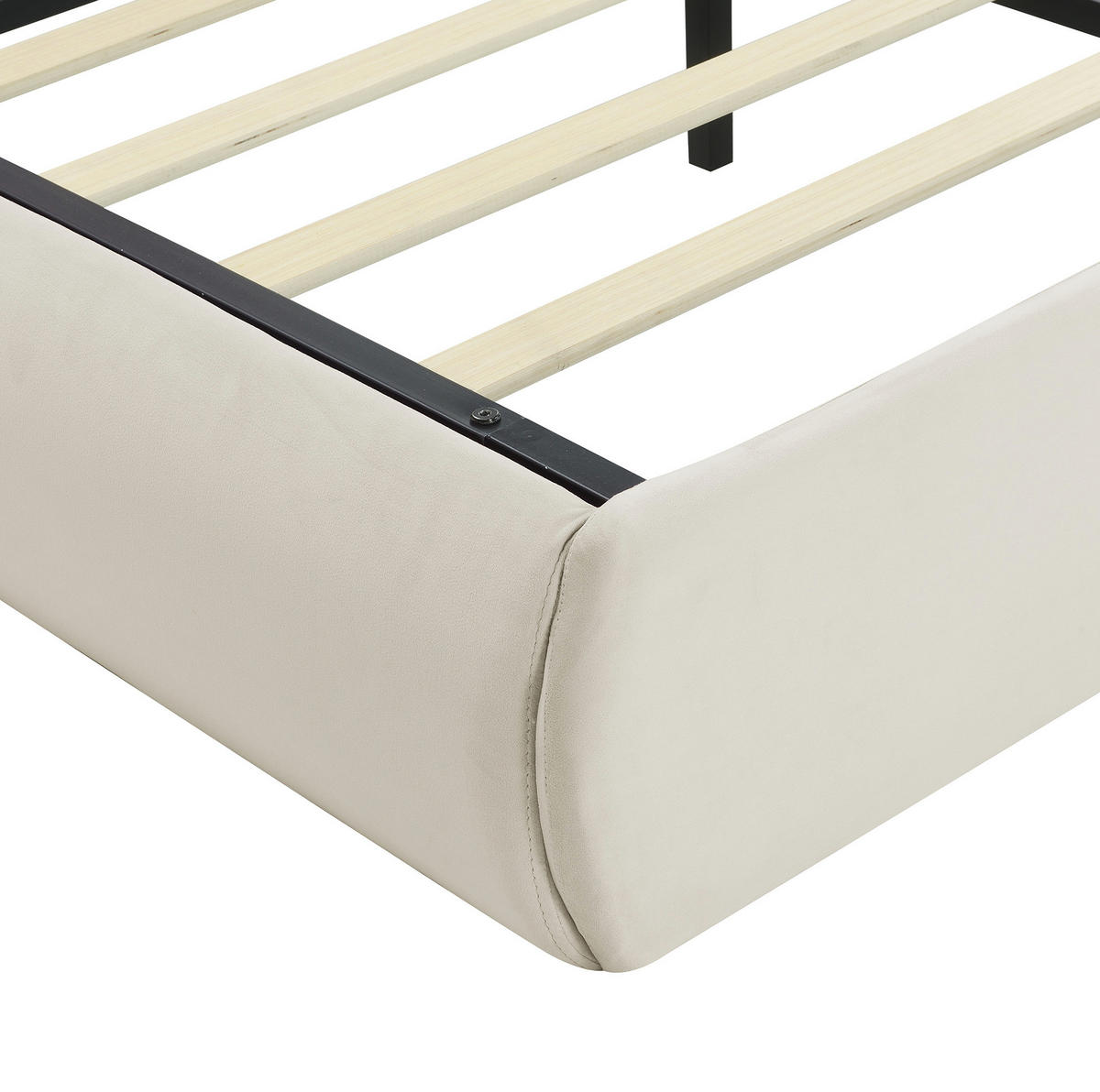 KINDERBETT aus Samt 140x200 cm in Beige mit LED-Licht & Stauraum - Beige, Textil (140/200cm) - Modfu