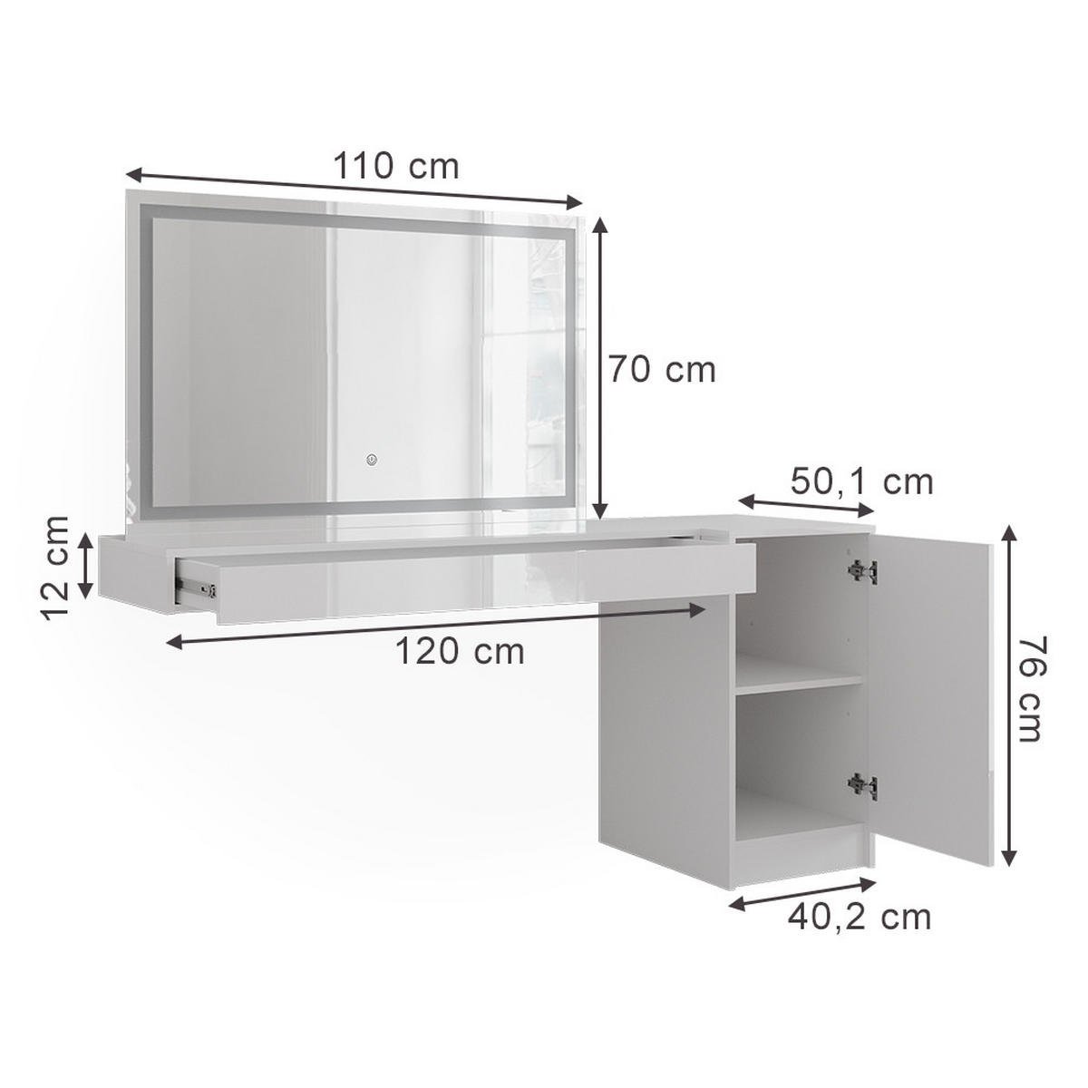 TOALETNÍ STOLEK Sherry Bílá - bílá, kompozitní dřevo (120/12/40.1cm) - Vicco