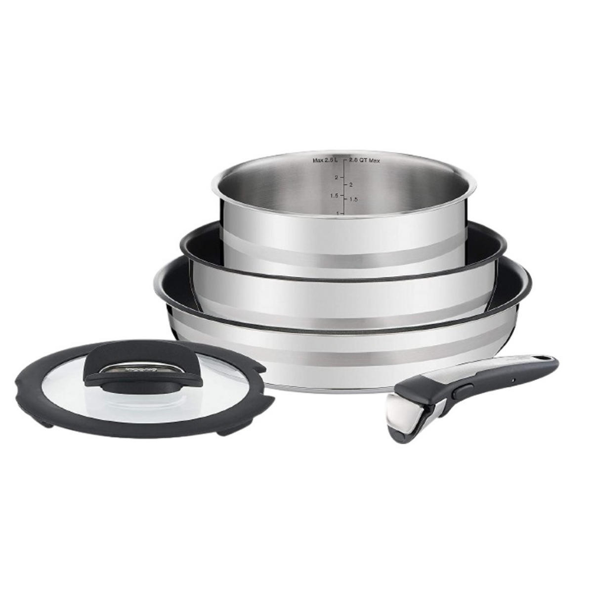 PFANNENSET L9069 Ingenio 5-teilig Bratpfannen Schmorpfanne Stieltopf Silber - Silberfarben, Metall - Tefal