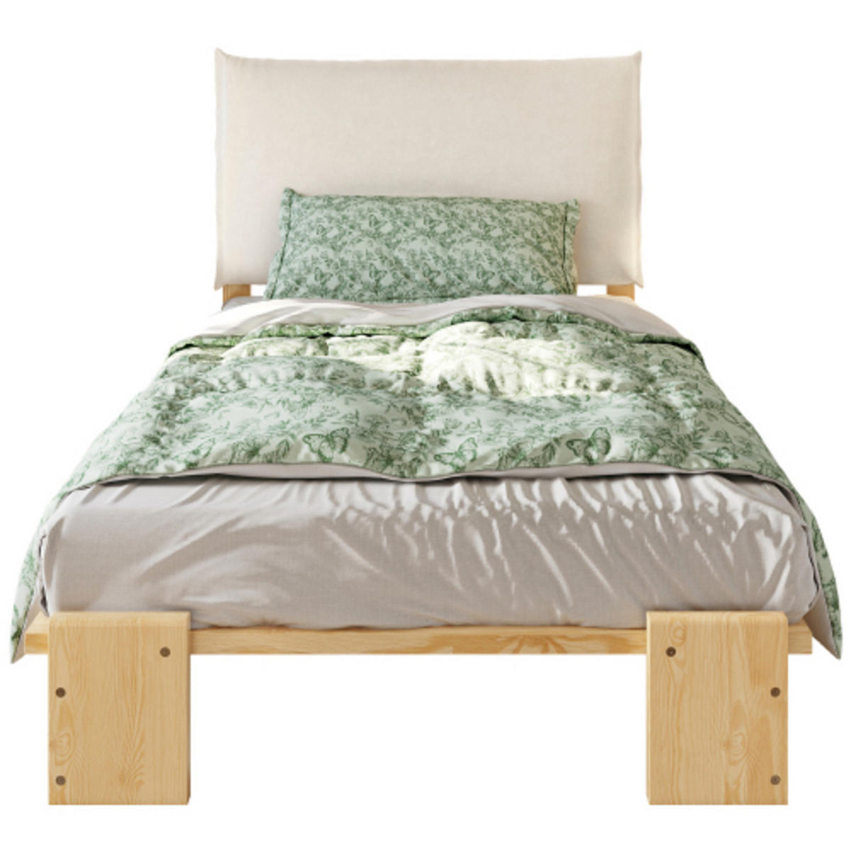 POLSTER-EINZELBETT 90x200 cm, Holz & Stoff mit Klettverschluss, natur - Naturfarben, Holzwerkstoff (90/200cm) - Luhomfu
